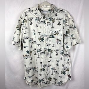 Old‎ Navy Button Up Mens XL Hawaiian Shirt Linen White Resort Wear Island Vibes